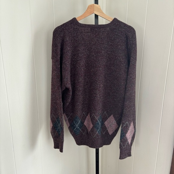 Vintage Pinnacle Wool Acrylic Blend Purple Argyle V Neck Pullover Sweater Men L - Picture 3 of 5